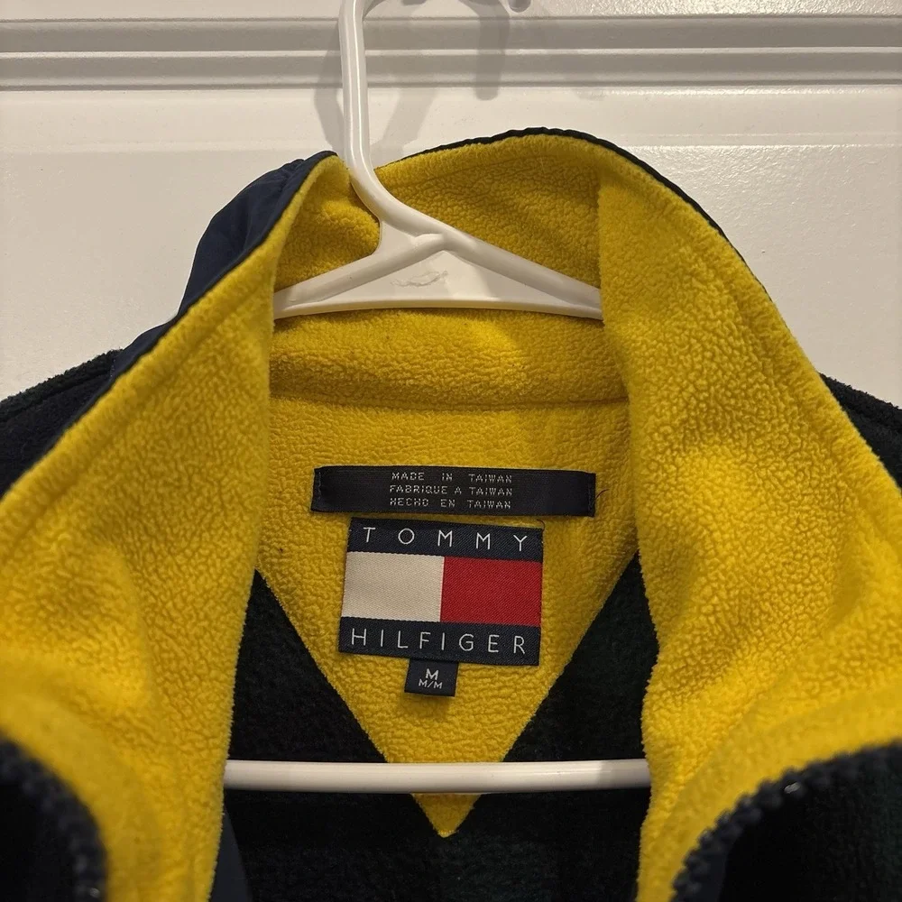 VINTAGE Tommy Hilfiger Full Zip Fleece Jacket Tartan Plaid Green Mens Medium 90s